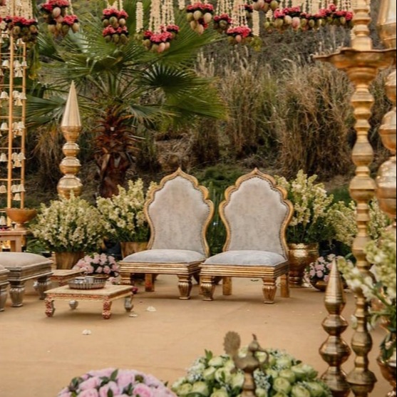 Jaipur destination wedding mandap with floral installation, royal decor, and luxury setup by Lotus Grandeure