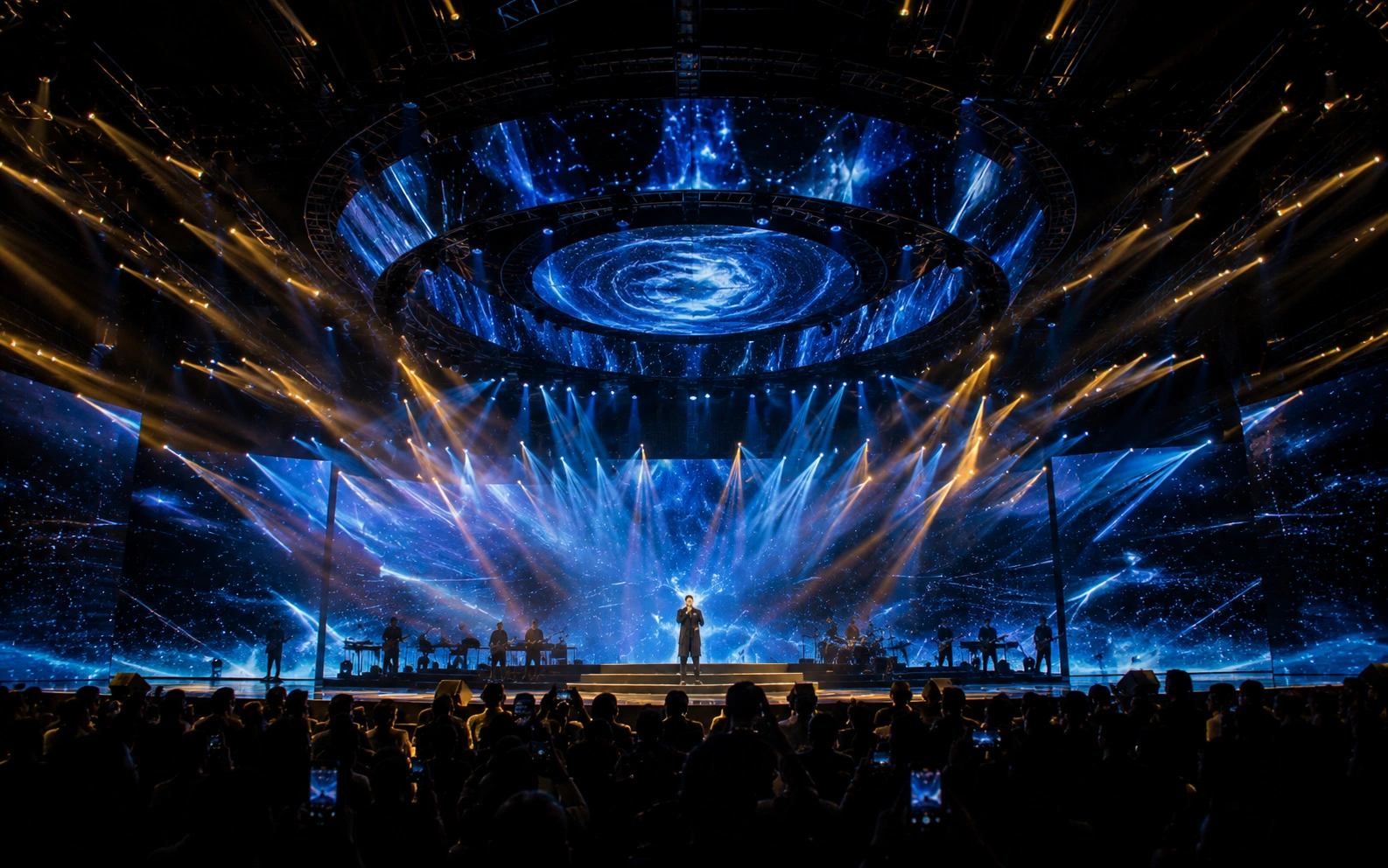 Immersive digital sky LED and moving light installation by Lotus Grandeure featuring thousands of square feet of programmable lighting design for a luxury Indian wedding and event production.