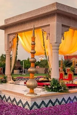 Ultra luxury destination wedding setup at Udaipur palace by Lotus Grandeure with golden decor, royal ambiance and premium event design