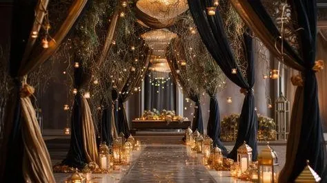 Luxury wedding mandap designed by Lotus Grandeure in Vrindavan featuring floral decor, chandeliers, and cinematic golden lighting